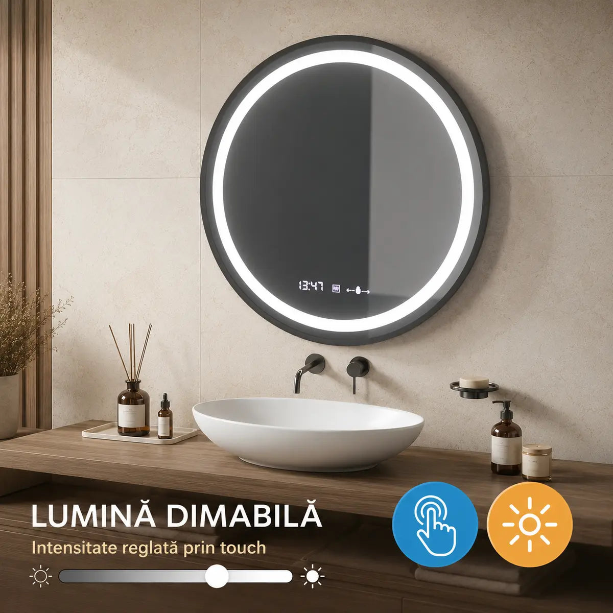 Oglindă LED Celeste Majeste Noir – lumină dimabilă