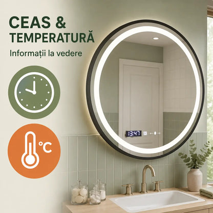 Oglindă LED Celeste Majeste Noir 70 cm – ceas și temperatură