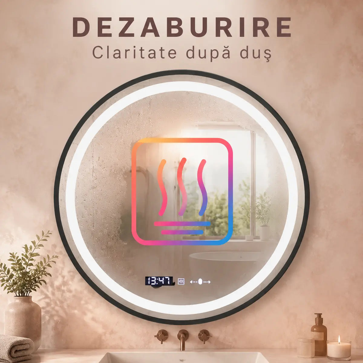 Oglindă LED Celeste Majeste Noir 70 cm – funcție de dezaburire