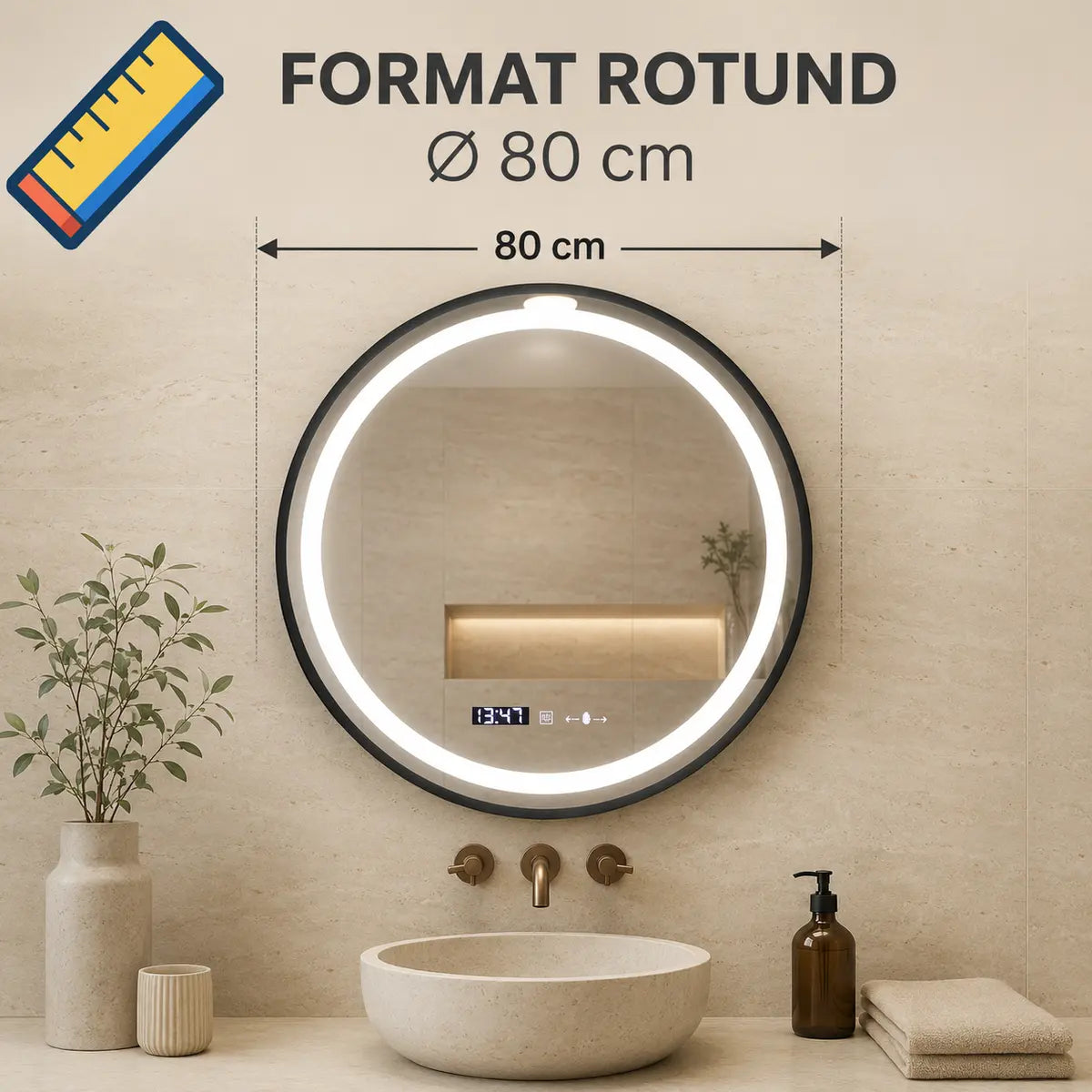 Oglindă LED Celeste Majeste Noir 80 cm – diametru 80 cm