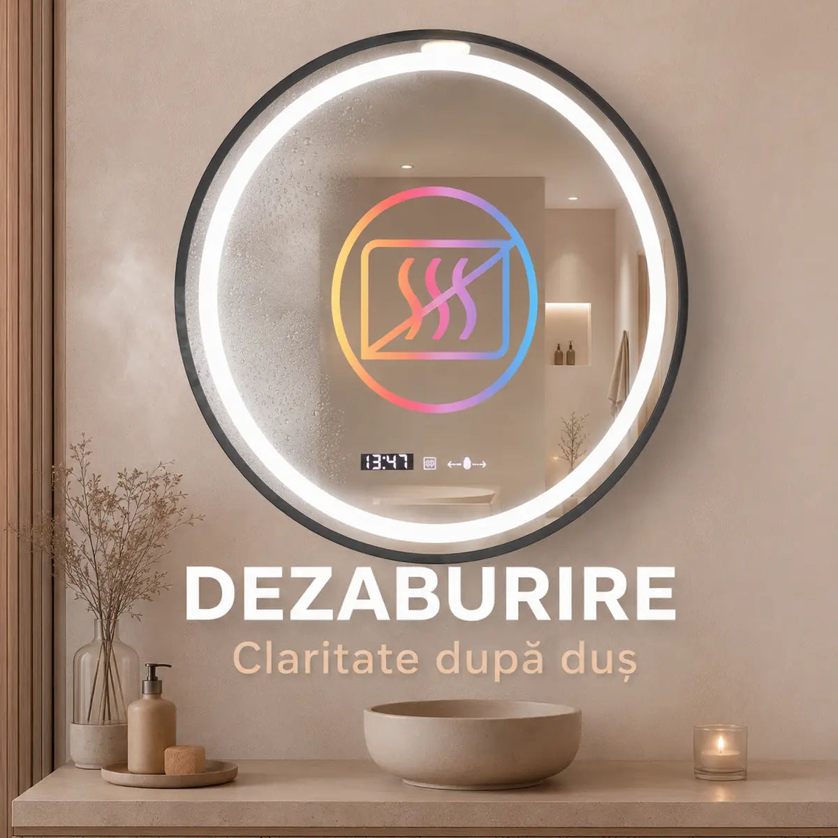 Oglindă LED Celeste Majeste Noir 80 cm – funcție de dezaburire