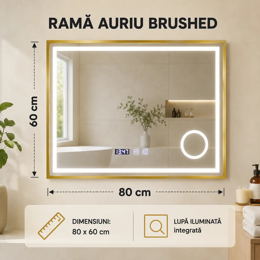 Oglindă LED Clarus Gold – dimensiuni 80x60 cm