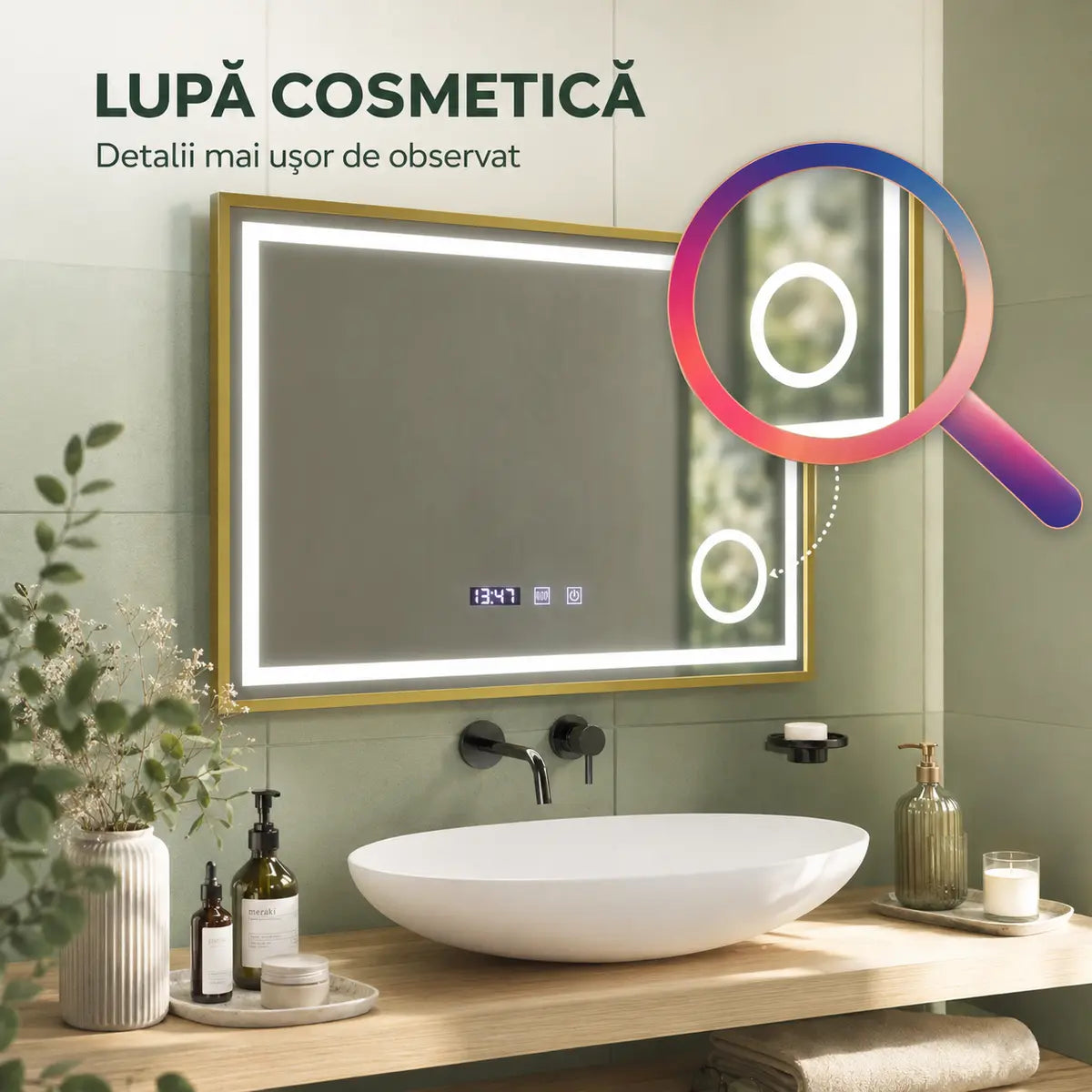 Oglindă LED Clarus Gold – lupă cosmetică iluminată