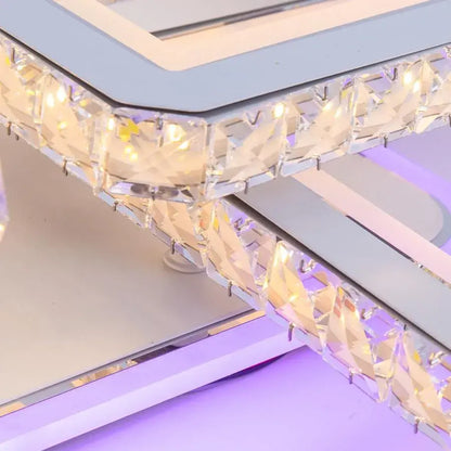 Lustra LED cu telecomanda si cristal LEICA, 237W, 8 Patrate, lumina Rece/Calda/Neutra, Dimabila, Alb