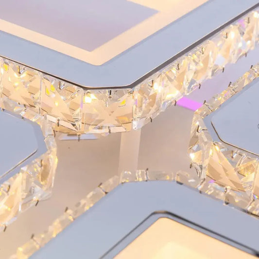 Lustra LED cu telecomanda si cristal LEICA, 237W, 8 Patrate, lumina Rece/Calda/Neutra, Dimabila, Alb