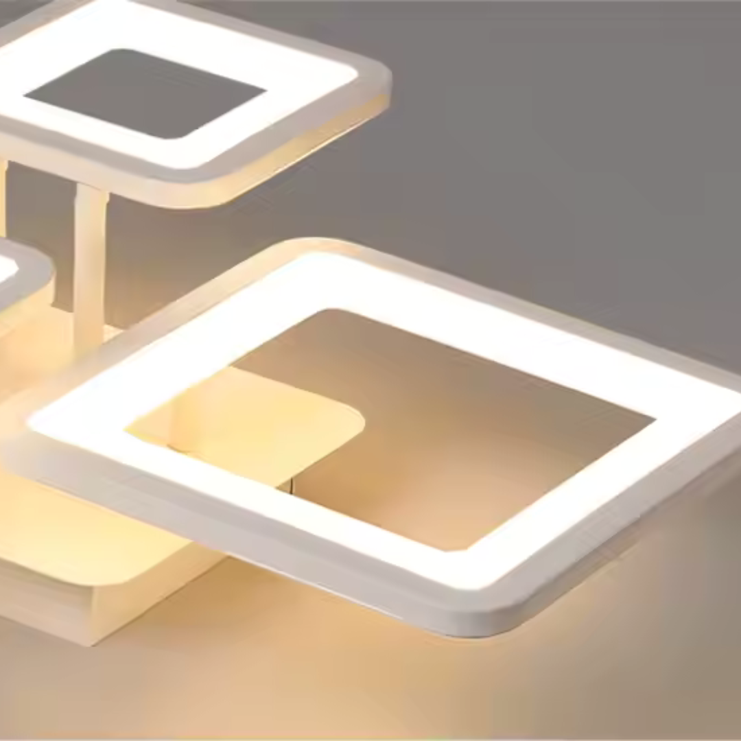 Lustra LED cu Telecomanda, ELLA, 4 Patrate, 85W, Lumina Rece/Calda/Neutra, Dimabila, Alb