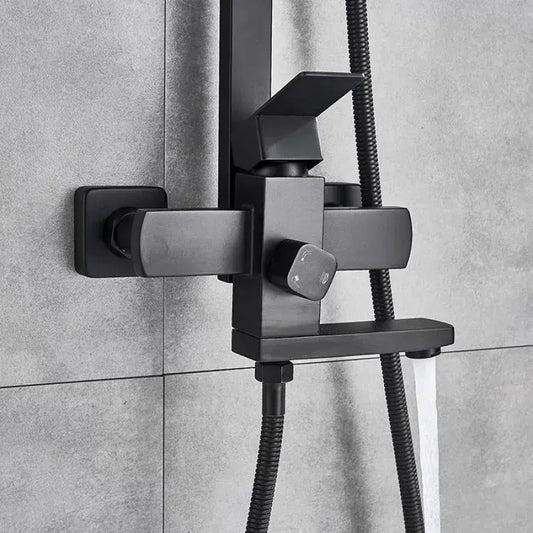 Coloana de dus, Inox, Para Patrata, Efect Ploaie, 3 Functii, Montare Pe Perete, Negru Satin, Accesorii Incluse, HS007