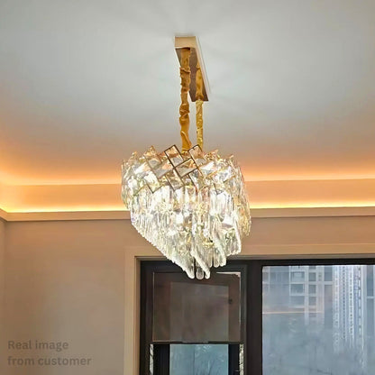 Candelabru Cristal WINDSOR Regalis 10x E27, Diametru 85cm, Auriu Lucios, Inaltime Reglabila