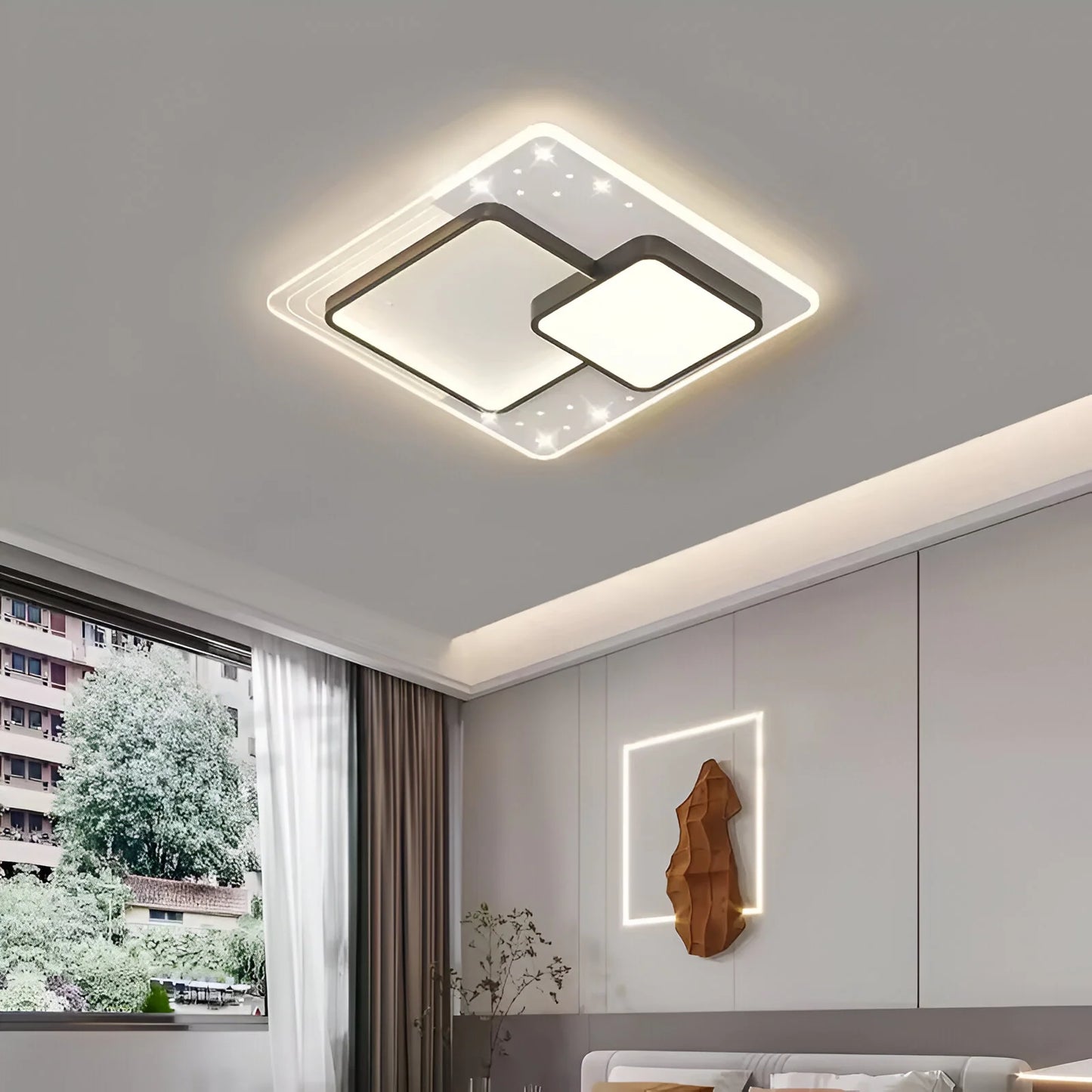 Lustra LED cu telecomanda SERPENTA 125W, Patrata, lumina Rece/Calda/Neutra, Dimabila, Negru