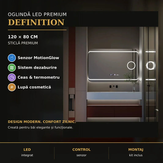 Oglindă LED Definition 120x80 cm – prezentare premium