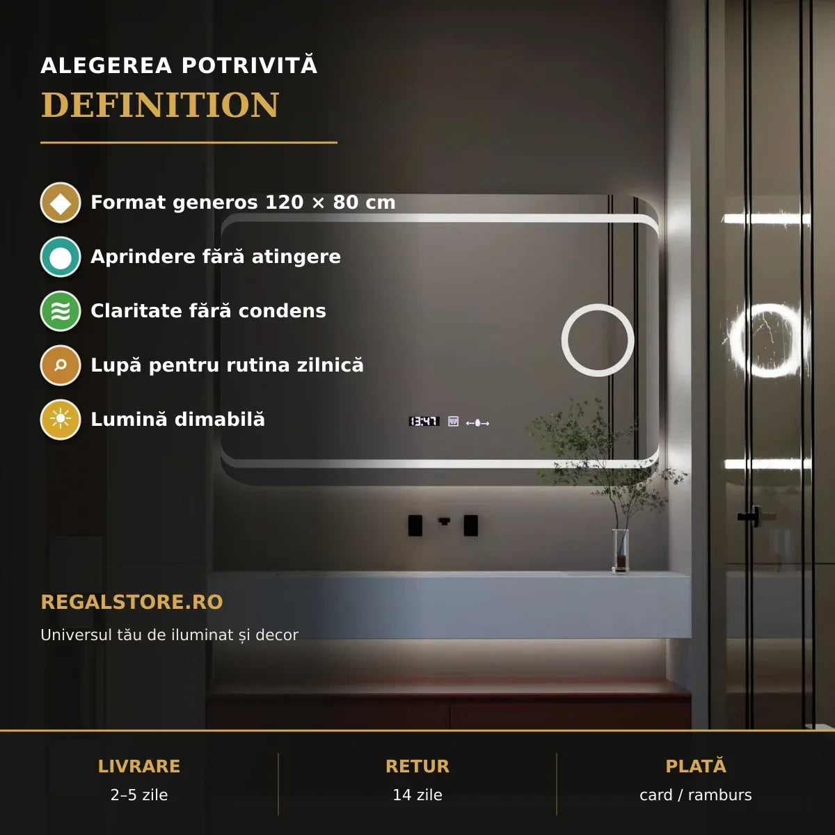 Oglindă LED Definition 120x80 cm – beneficii