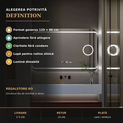 Oglindă LED Definition 120x80 cm – beneficii