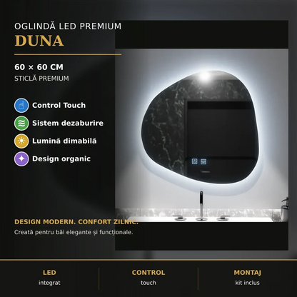 Oglindă LED Duna 60x60 cm – prezentare premium