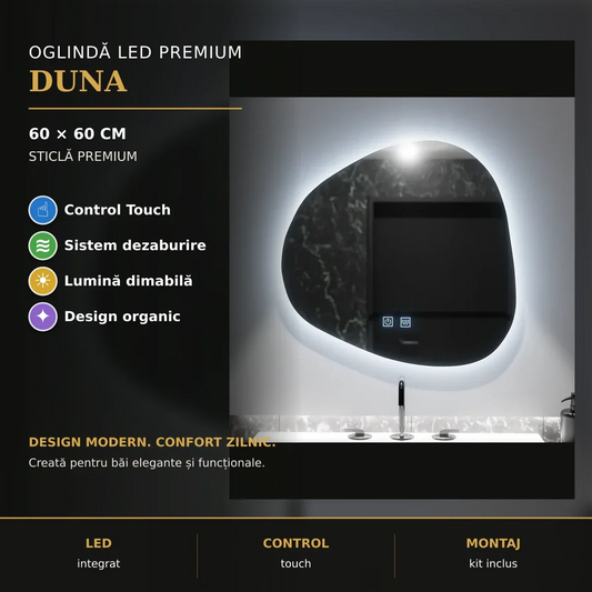 Oglindă LED Duna 60x60 cm – prezentare premium