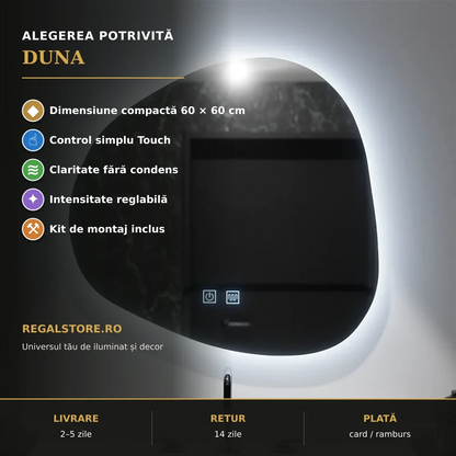 Oglindă LED Duna 60x60 cm – beneficii
