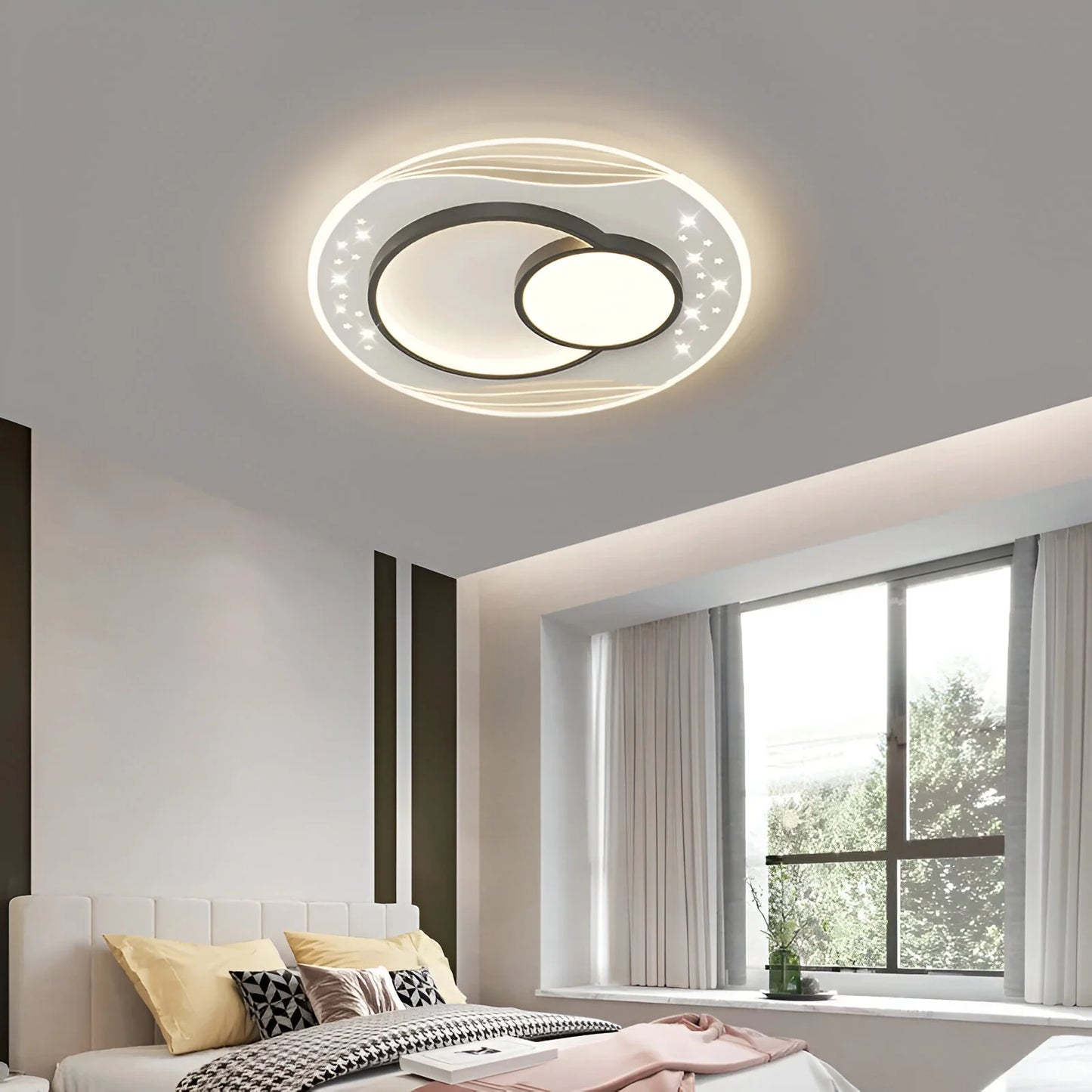 Lustra LED cu telecomanda SERPENTA 125W, Rotunda, lumina Rece/Calda/Neutra, Dimabila, Negru