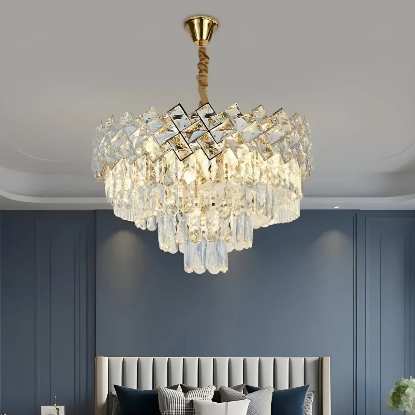 Candelabru Cristal WINDSOR Nobile 5xE27, Diametru 40cm, Auriu Lucios, Inaltime Reglabila