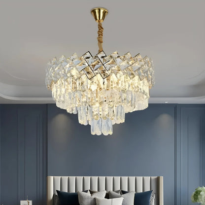 Candelabru Cristal WINDSOR Nobile 5xE27, Diametru 40cm, Auriu Lucios, Inaltime Reglabila