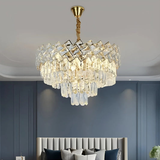 Candelabru Cristal WINDSOR Nobile 5xE27, Diametru 40cm, Auriu Lucios, Inaltime Reglabila