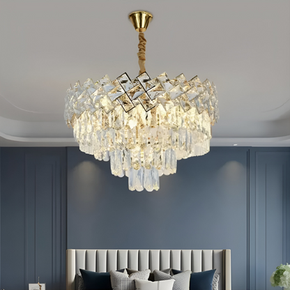 Candelabru Cristal WINDSOR Nobile 5xE27, Diametru 40cm, Auriu Lucios, Inaltime Reglabila