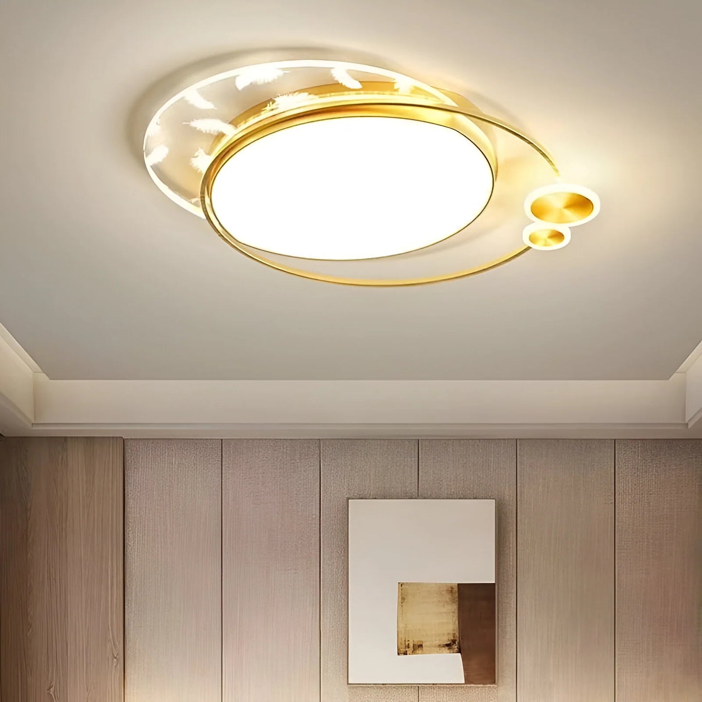 Lustra LED Lorenzo cu Telecomanda, 40W, Dimabila, Auriu, Metal si Acril, 3000K/4000K/6000K