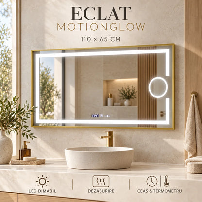Eclat MotionGlow 110x65 cm - oglinda LED premium cu rama auriu brushed