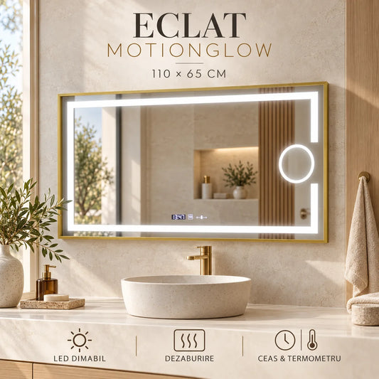 Eclat MotionGlow 110x65 cm - oglinda LED premium cu rama auriu brushed