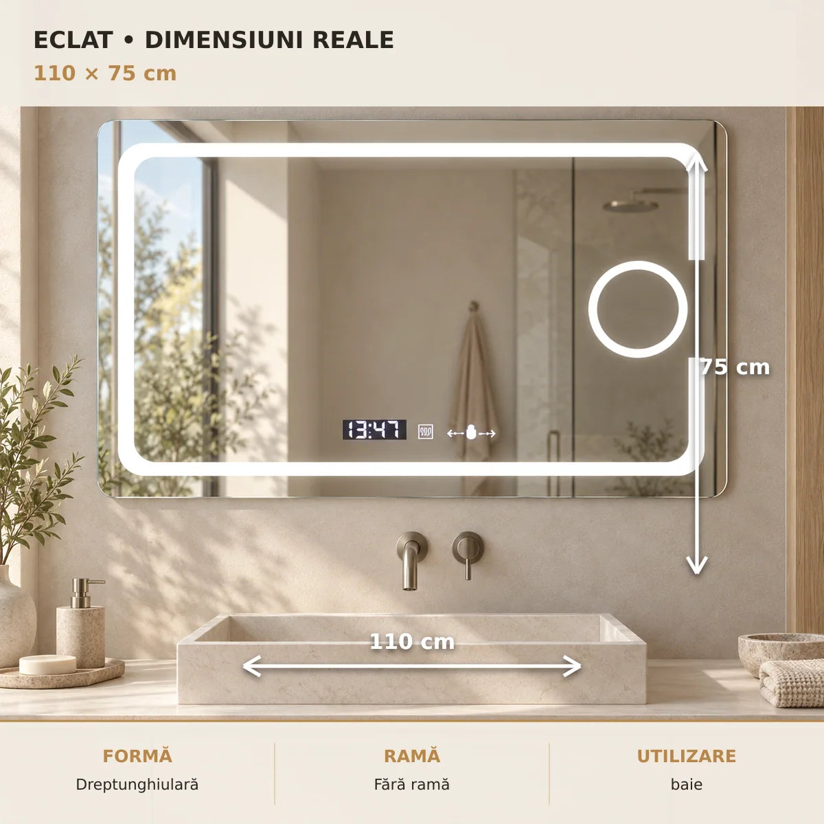 Oglinda LED Eclat 110x75 cm - dimensiuni
