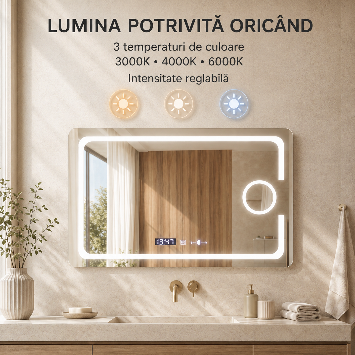 Oglindă LED Eclat - 3 temperaturi de culoare