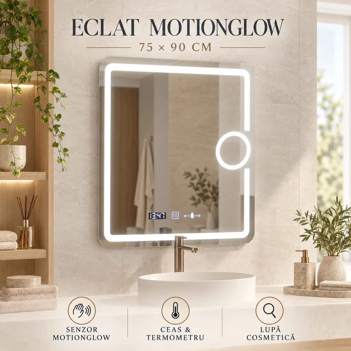 Oglinda LED Eclat MotionGlow 75x90 cm - imagine principala