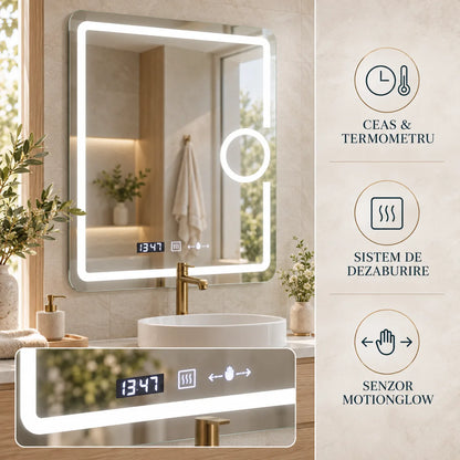 Oglinda LED Eclat - ceas termometru dezaburire si senzor