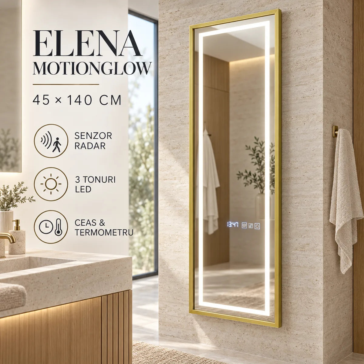Oglinda LED Elena MotionGlow 45x140 cm - imagine principala