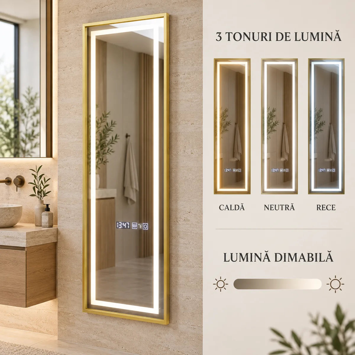 Oglinda LED Elena - trei tonuri si lumina dimabila