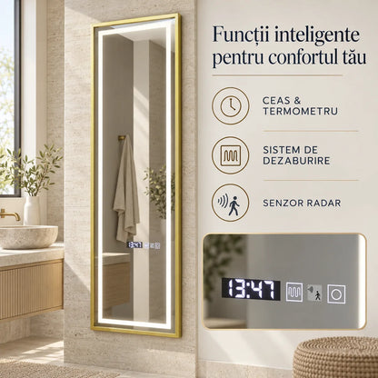 Oglinda LED Elena - ceas termometru dezaburire si senzor radar