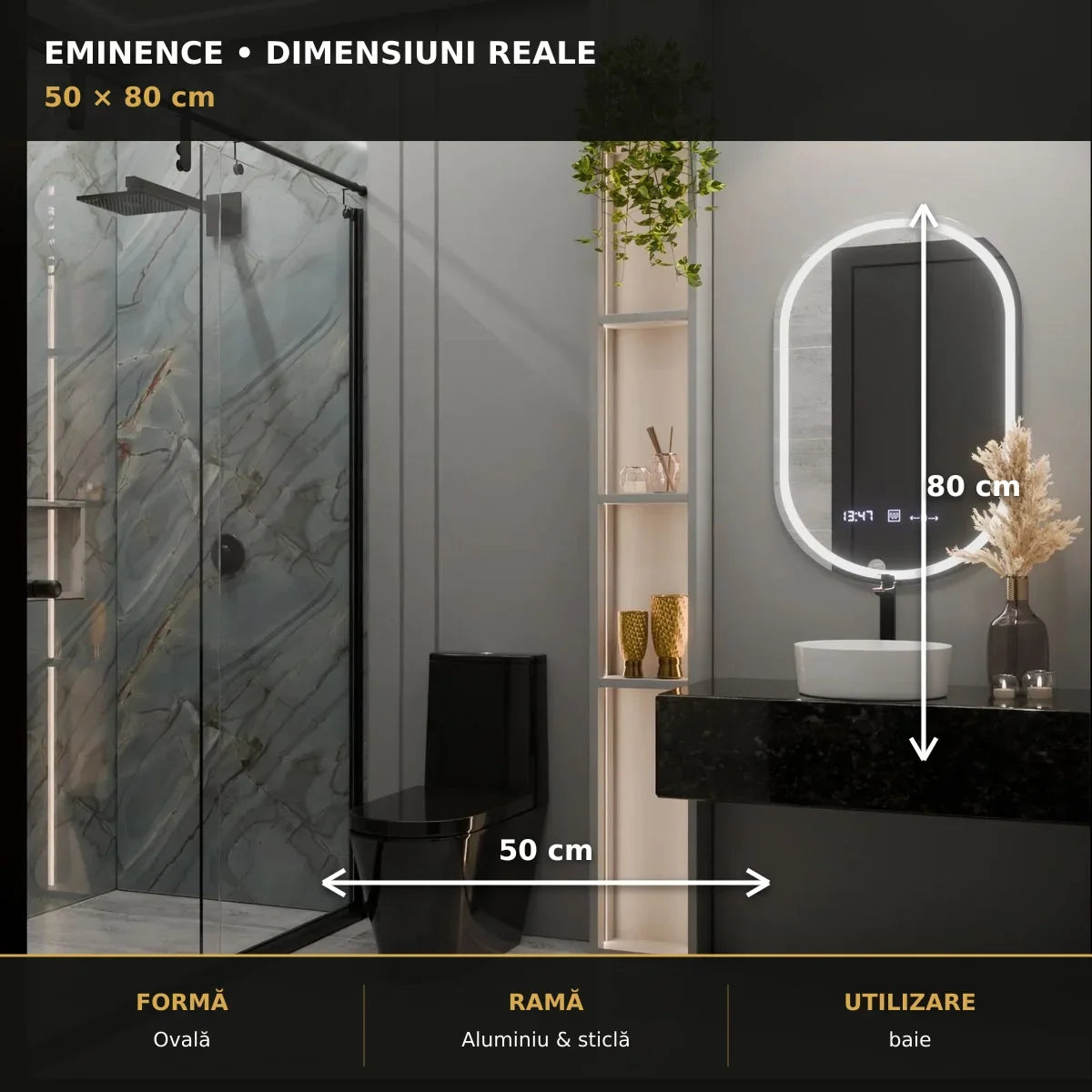 Oglindă LED Eminence 50x80 cm – dimensiuni