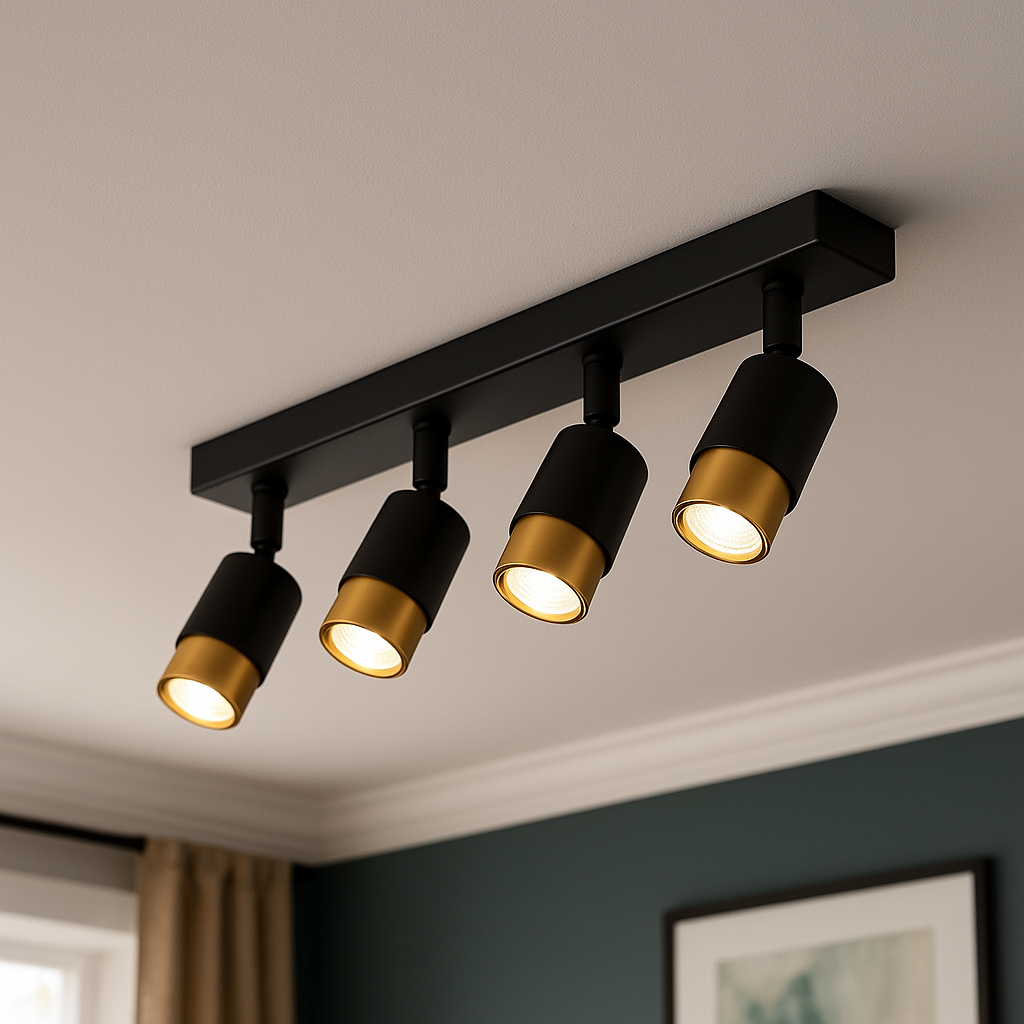 Proiector LED cu 4xGU10 Proiectoare, 3000K/4000K/6000K, Auriu, Metal si Acril