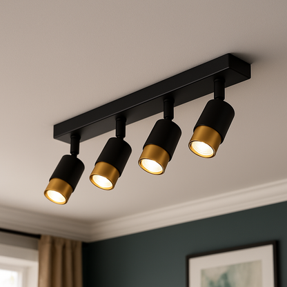 Proiector LED cu 4xGU10 Proiectoare, 3000K/4000K/6000K, Auriu, Metal si Acril