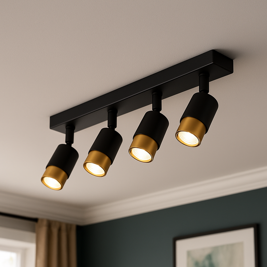 Proiector LED cu 4xGU10 Proiectoare, 3000K/4000K/6000K, Auriu, Metal si Acril