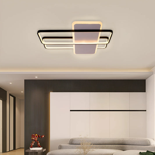 Lustra LED cu Telecomanda CAROLINA 76W Patrate Suprapuse Lumina Rece/Calda/Neutra Dimabila Alb Negru