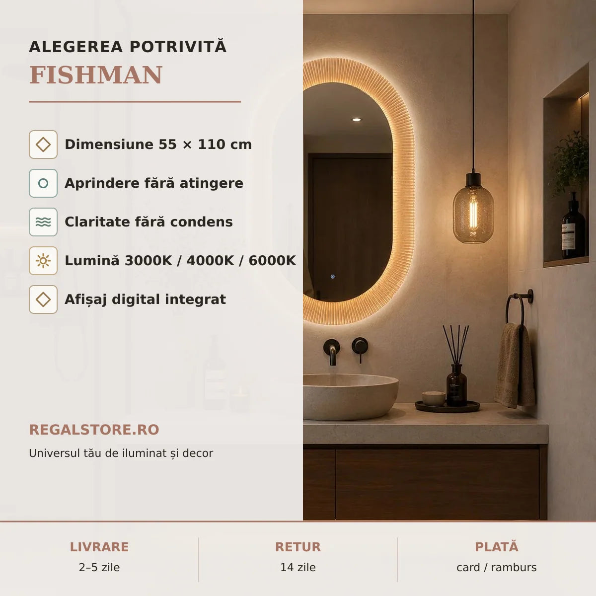 Oglinda LED Fishman - beneficii principale