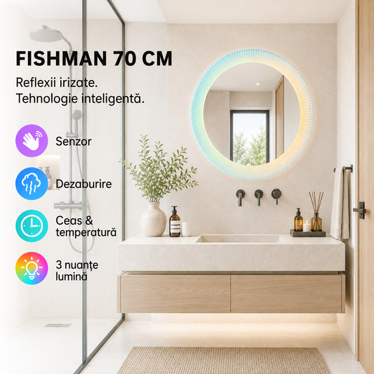 Oglindă LED FISHMAN 70 cm - prezentare premium