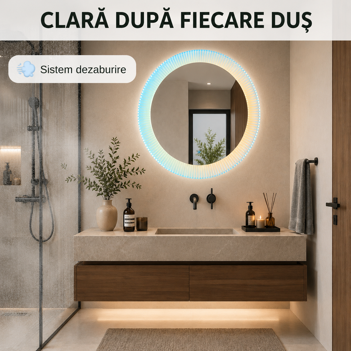 Oglindă LED FISHMAN - sistem dezaburire