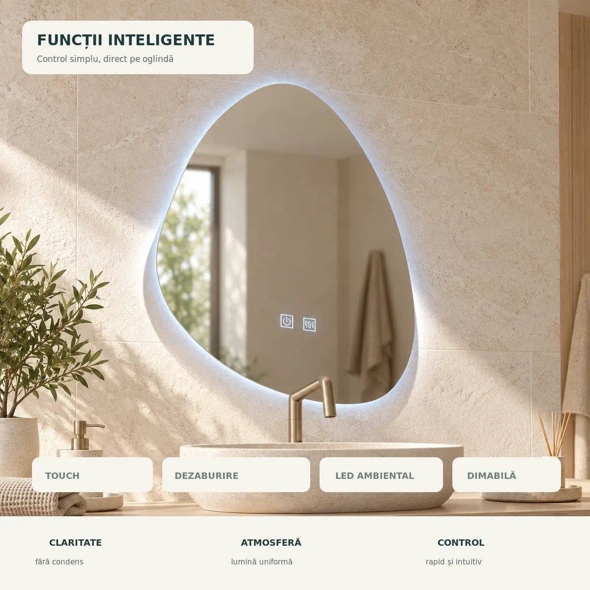 Oglinda LED Fluido - touch dezaburire LED si lumina dimabila