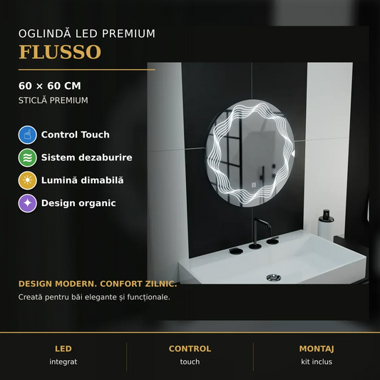 Oglindă LED Flusso 60 cm – prezentare premium