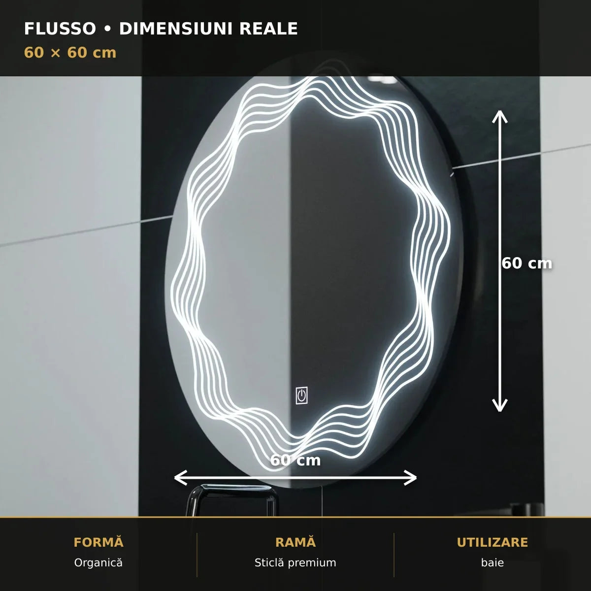 Oglindă LED Flusso 60 cm – dimensiuni