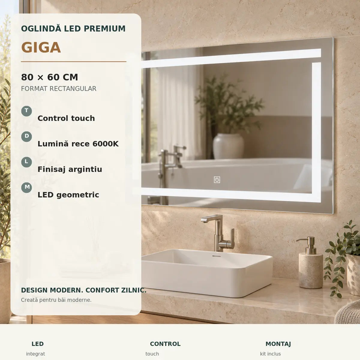 Oglinda LED Giga 80x60 cm - imagine principala