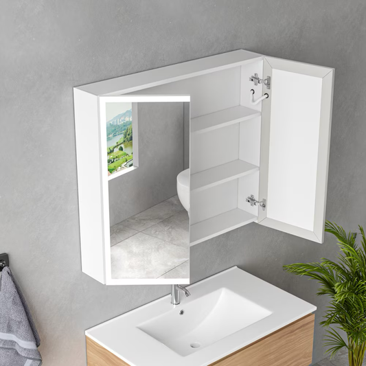 Oglinda LED cu Dulap MODA 80x70 cm Alb – Iluminare Perimetrala si Senzor Touch