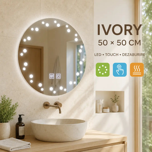 Oglindă LED Ivory 50x50 cm – prezentare premium