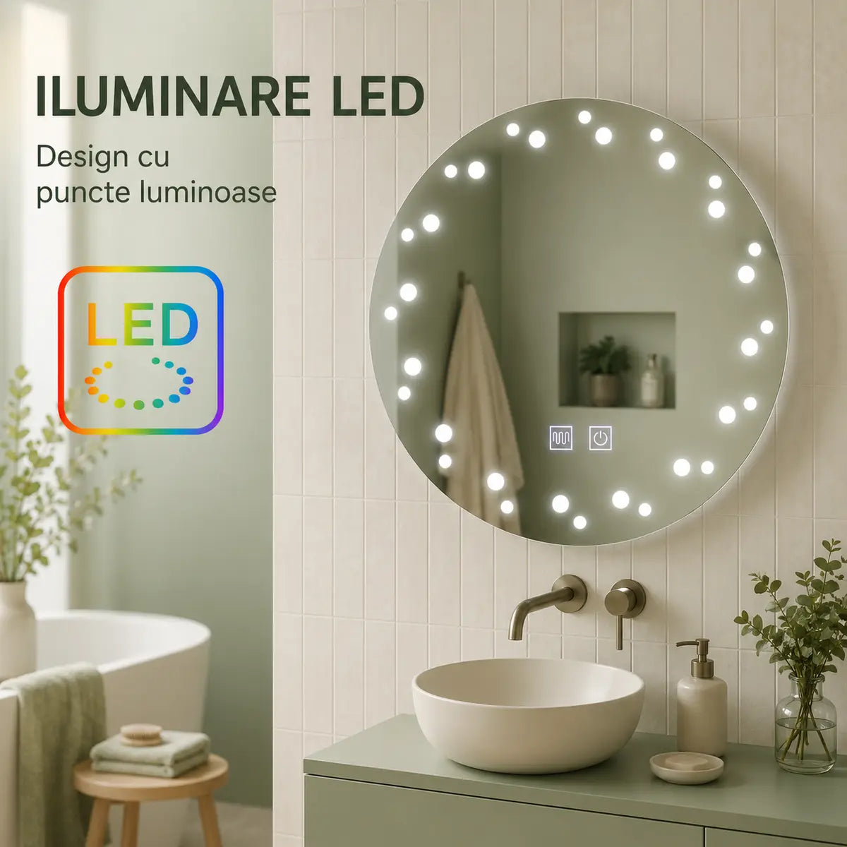 Oglindă Ivory – design cu puncte LED