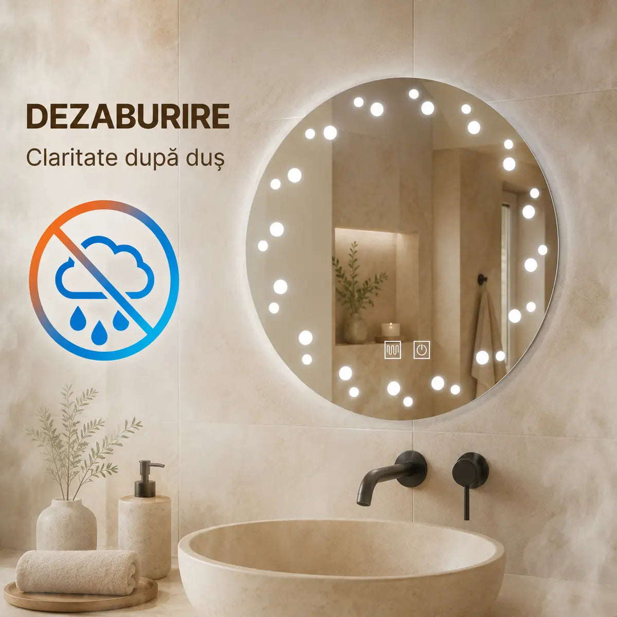 Oglindă LED Ivory – funcție dezaburire